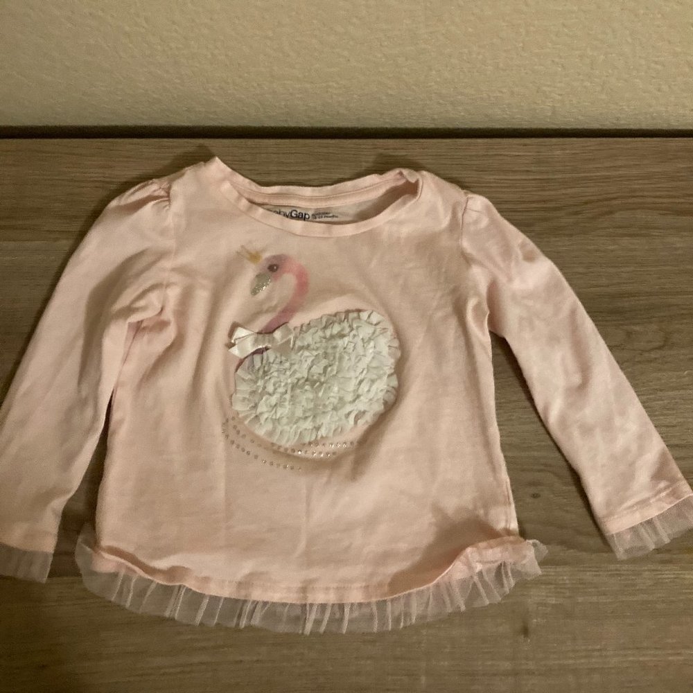 BabyGap Pink Swan Princess Top 18-24 Months Pink Tulle Detail GUC Long Sleeve